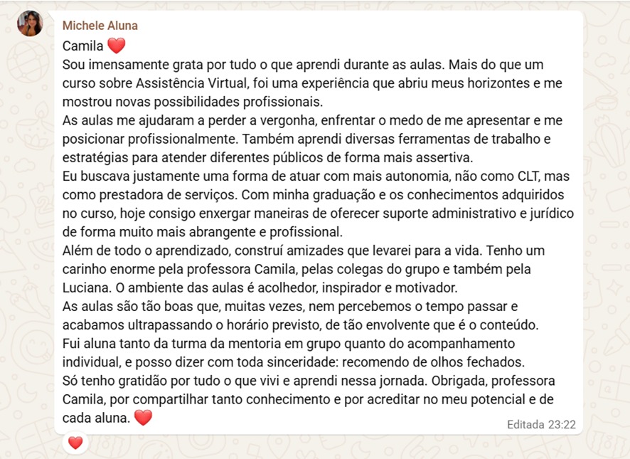 Depoimento de aluna do Desafio Primeira Cliente AV 2